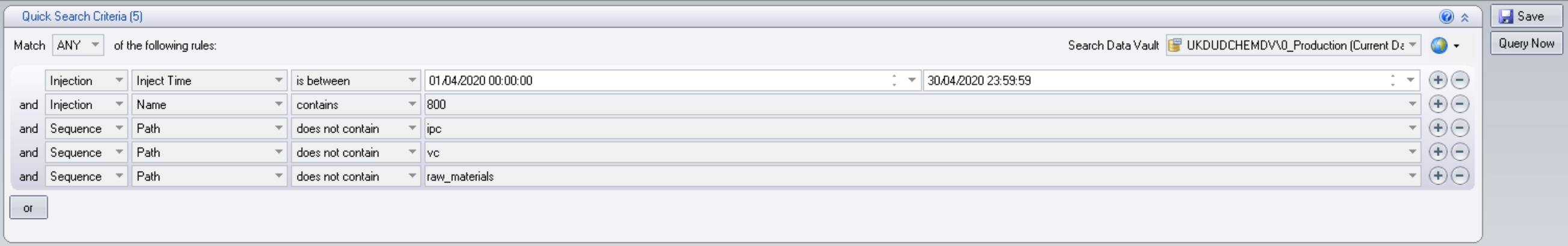 Example of a Query to identify manually integrated chromatograms